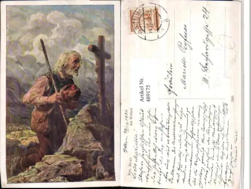 489175,Künstler AK Thomas Riss Meran Wetterkreuz Wanderer