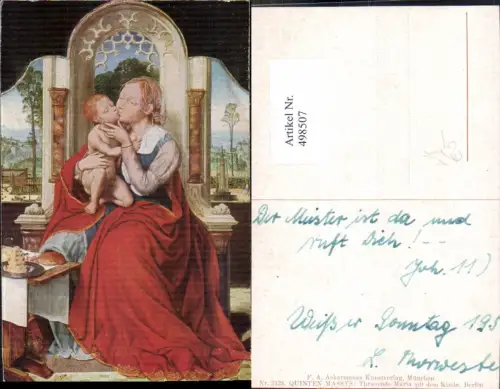 498507,Künstler Ak Quinten Massys Thronende Maria m. d. Kinde Religion pub F. A. Ackermann 3323