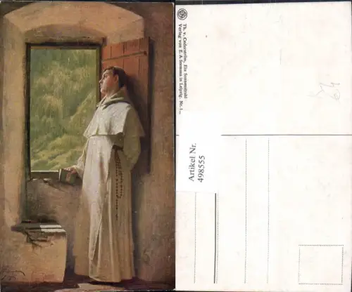 498555,Künstler Ak Th. v. Cederström Ein Sonnenstrahl Mönch Bibel Religion