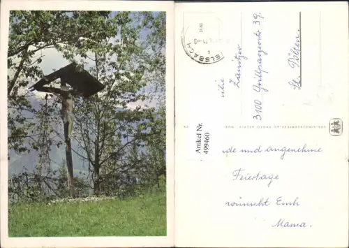 499460,Bildstock Flurkreuz Marterl Sträucher Bäume Bergkulisse