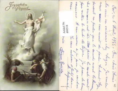 499518,Künstler Ak Jesus m. Gonfanon Soldaten Erscheinung Religion