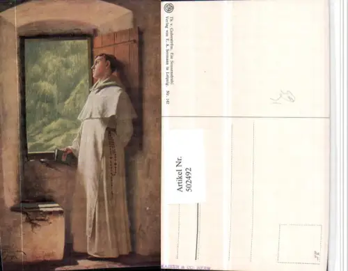 502492,Künstler AK Th. v. Cederström Sonnenstrahl Mönch Fenster