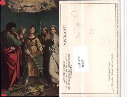 509595,Künstler AK Raffaello Santi Heilige Cäcilie Religion Musikinstrumente
