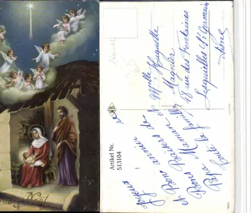 513104,Künstler AK Krippe Maria Josef Jesuskind Engeln Stern Komet