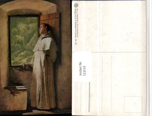 513118,Künstler AK Th. v. Cederström Ein Sonnenstrahl Mönch Fenster Religion