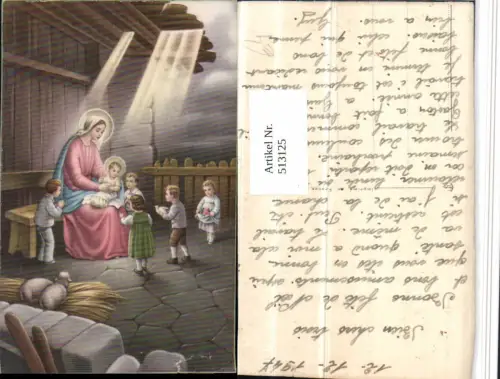 513125,Künstler AK Maria Jesuskind Kinder Lämmer Religion