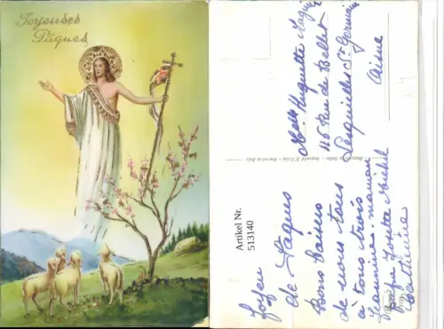513140,Künstler AK Goldverzierung Jesus Gonfanon Lämmer