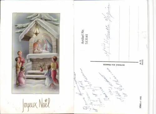 513141,Künstler AK Bildstock Heilige Familie Kinder Beten Winterbild Religion
