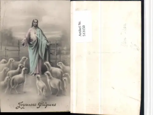 513150,Künstler AK Ostern Christus Herz Jesu Lämmer Schafe Religion
