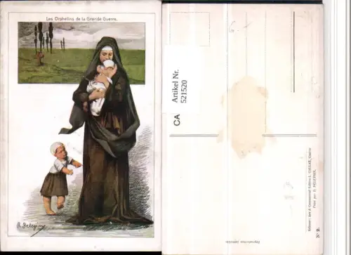 521520,Künstler AK R. Deleysin Orphelins Krieg Nonne Waisen Religiöse Kriegspropaganda
