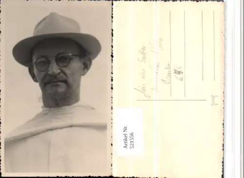 521556,Foto AK Missionar Priester Mann m. Brille Hut Portrait