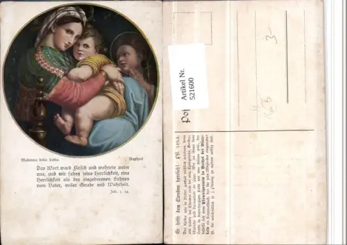521600,Künstler AK Raphael Madonna della Sedia Maria Jesuskind Spruch