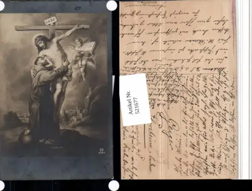 521677,Künstler AK E. Hader Bibelillustration Kreuzigung Mönch Engeln