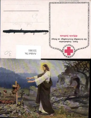 531901,Künstler AK Robert Leinweber Religion Jesus Friedhof Grab Rotes Kreuz Heldengrab