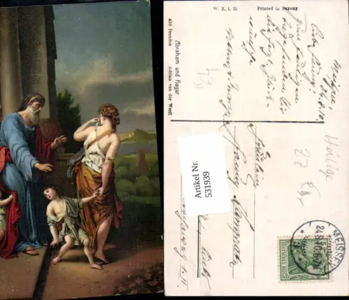 531939,Religion Künstler AK Abraham u. Hagar Adrian v.d. Werff