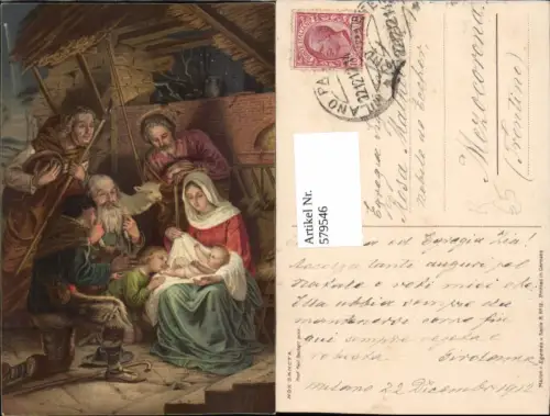 579546,Künstler Ak Paul Beckert Nox Sancta Hl. Familie m. Hirten Religion