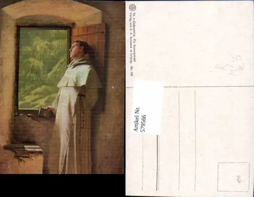 579566,Künstler Ak Th. v. Cederström Ein Sonnenstrahl Mönch Buch Religion