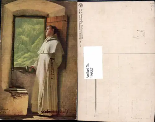 579567,Künstler Ak Th. v. Cederström Ein Sonnenstrahl Mönch Buch Religion