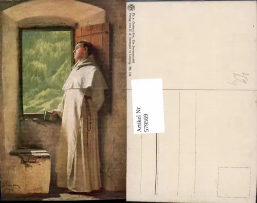 579569,Künstler Ak Th. v. Cederström Ein Sonnenstrahl Mönch Buch Religion