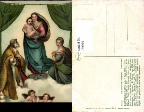 579594,Künstler Ak Raffaello Santi Sixtinische Madonna Religion pub Stengel Co 29712