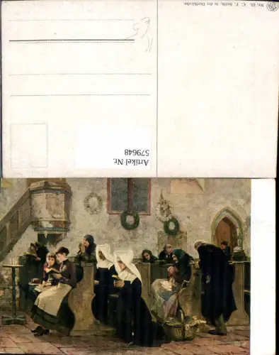 579648,Künstler Ak C. F. Smith In der Dorfkirche Religion