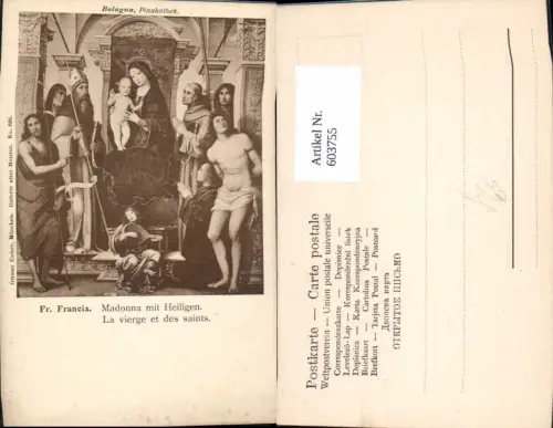 603755,Künstler Ak Fr. Francia Madonna m. Heiligen Religion pub Ottmar Zieher 336