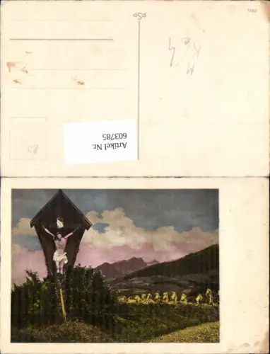 603785,Künstler Ak Wegkreuz Bildstock Flurkreuz Religion