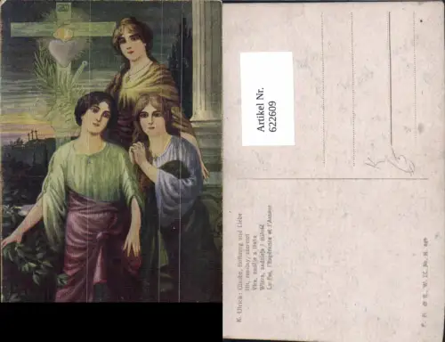 622609,Künstler Ak K. Ulrich Glaube Hoffnung u. Liebe Kreuz Herz Jesu Frauen Religion