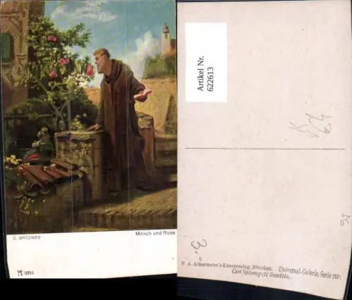 622613,Künstler Ak C. Spitzweg Mönch u. Rose Religion pub F. A. Ackermann 289