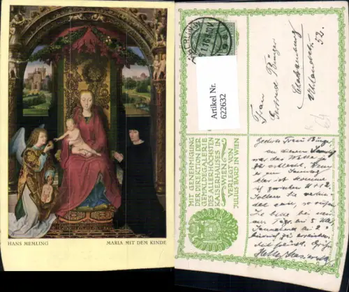 622632,Künstler Ak Hans Memling Maria m. d. Kinde Religion