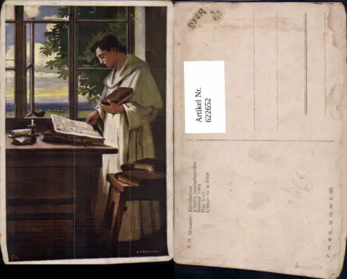 622652,Künstler Ak K. O. Belawski Bibelstudium Mönch Lesen Bibel Religion