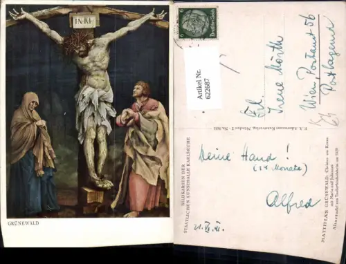 622687,Künstler Ak Matthias Grünewald Christus a. Kreuz m. Maria u. Johannes Religion