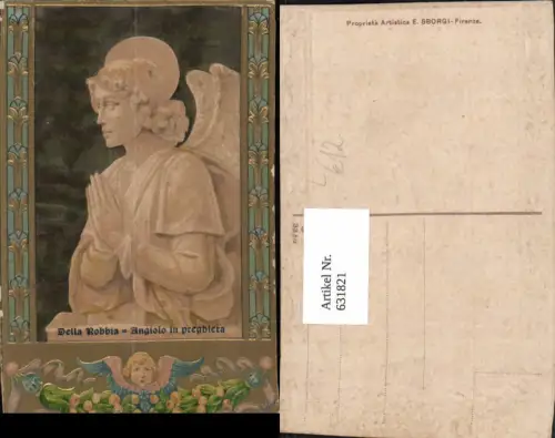 631821,Präge Litho Della Robbia Angiolo in preghiera Betender Engel Religion