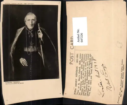 647226,Künstler Ak Emmeline Deane Cardinal Newman Kardinal Religion