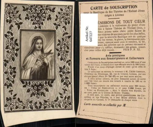 647227,Lisioux Carte de Souscription Ste Therese Heilige Religion