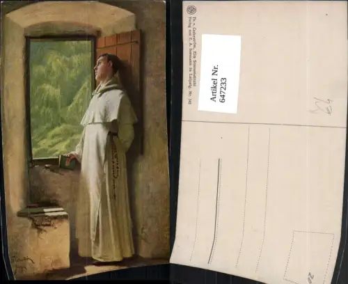 647233,Künstler Ak Th. v. Cederström Ein Sonnenstrahl Mönch Priester Lesen Religion