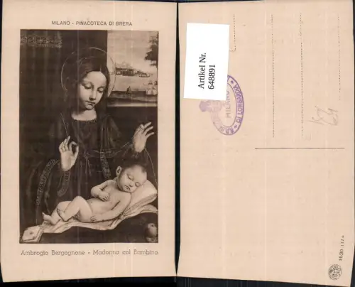648891,Künstler Ak Ambrogio Bergognone Madonna col Bambino Jesuskind Religion