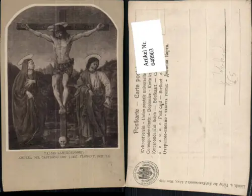 648903,Künstler Ak Andrea del Castagno Jesus am Kreuz Totenkopf Religion pub J. Löwy 6