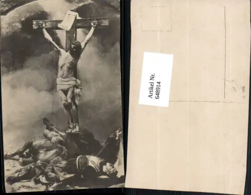 648914,Künstler Ak Jesus am Kreuz Gefallener Soldat u. Pferd Tod Religion