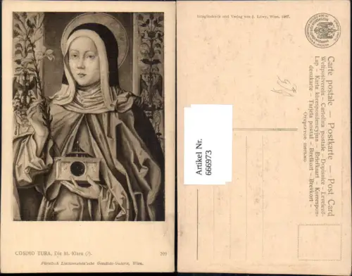 666973,Künstler Ak Cosimo Tura Die heilige Klara Religion pub J. Löwy 209