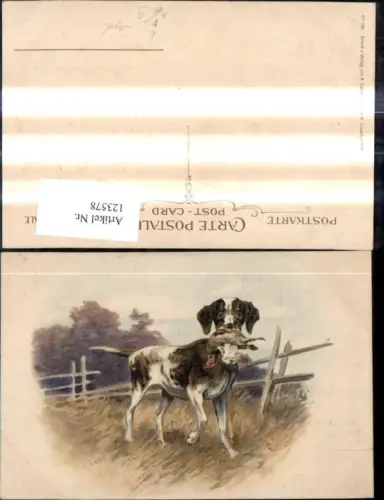 123578,Künstler Litho Jagd Jagdhund Hund m. Rebhuhn i. Maul pub B. Dondorf 190