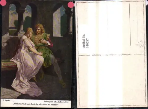 140787,Künstler Ak F. Leeke Lohengrin Märchen Sagen pub Hanfstaengl 17