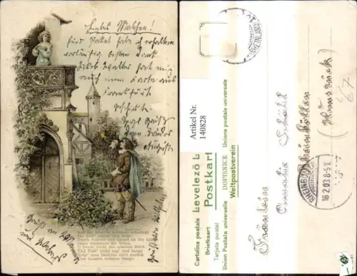 140828,Präge Künstler Litho Trompeter v. Säckingen Märchen Sagen