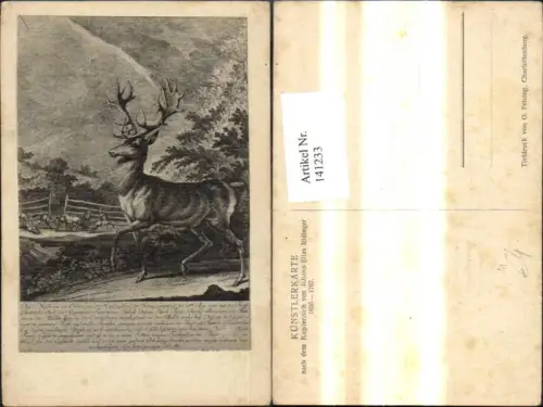 141233,Künstler Ak Johann Elias Ridinger Hirsch Wild Jagd Text