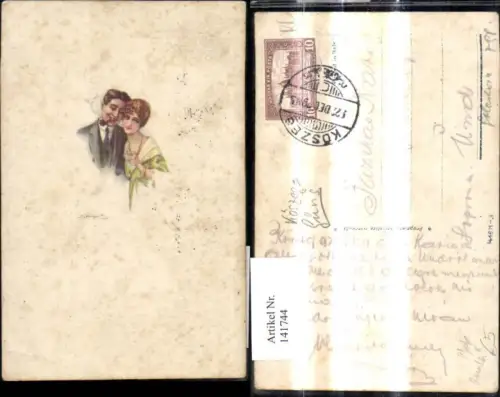 141744,Künstler Ak Mann m. Pfeife Rauchen Frau Paar