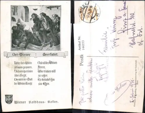144353,Künstler Ak Wiener Rathaus Keller Wein Spruch Text