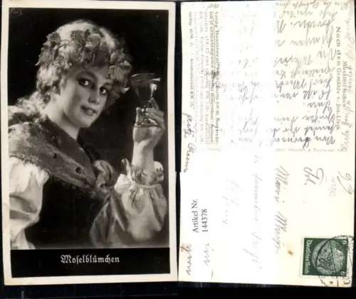 144378,Künstler Ak Jos. Lieck Moselblümchen Frau Weinglas Wein Tracht