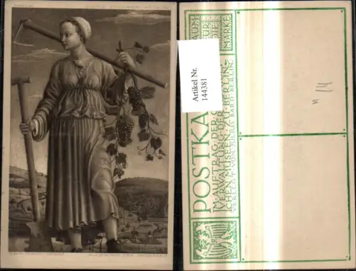 144381,Künstler Ak Francesco Cossa Allegorie des Herbstes Wein Weintrauben Weinreben Frau Ernte