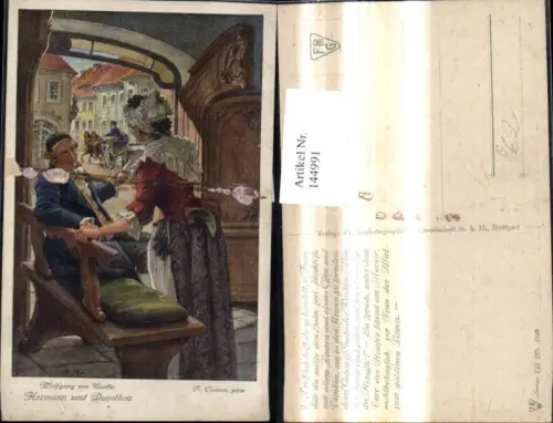 144991,Künstler Ak F. Elssner Wolfgang v. Goethe Hermannn u. Dorethea Märchen Sagen