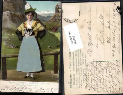 162455,Tiroler Tracht Litho Hut Trachten Seidenkarte Seiden Applikation